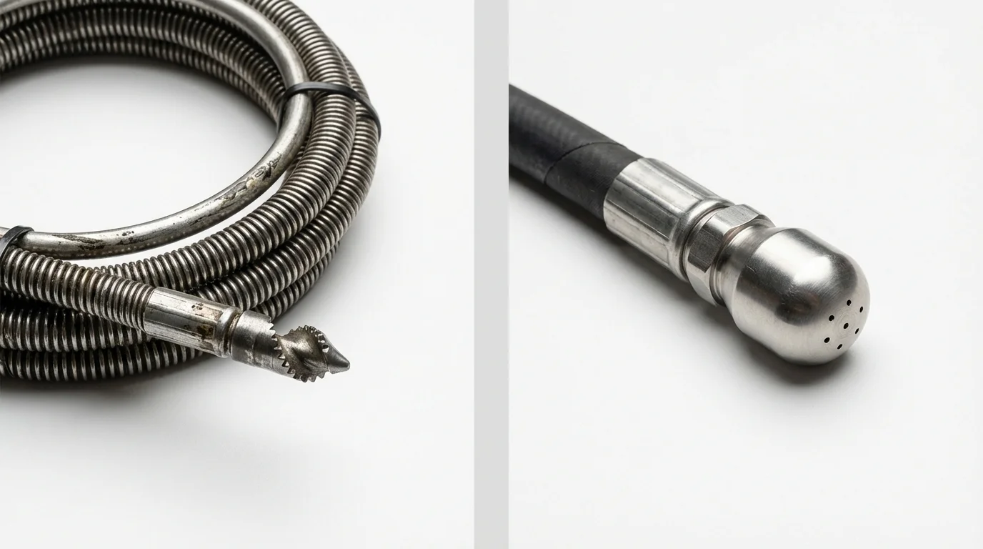 Drain snake cable and hydro jetting nozzle used for drain cleaning in Crescent City, FL