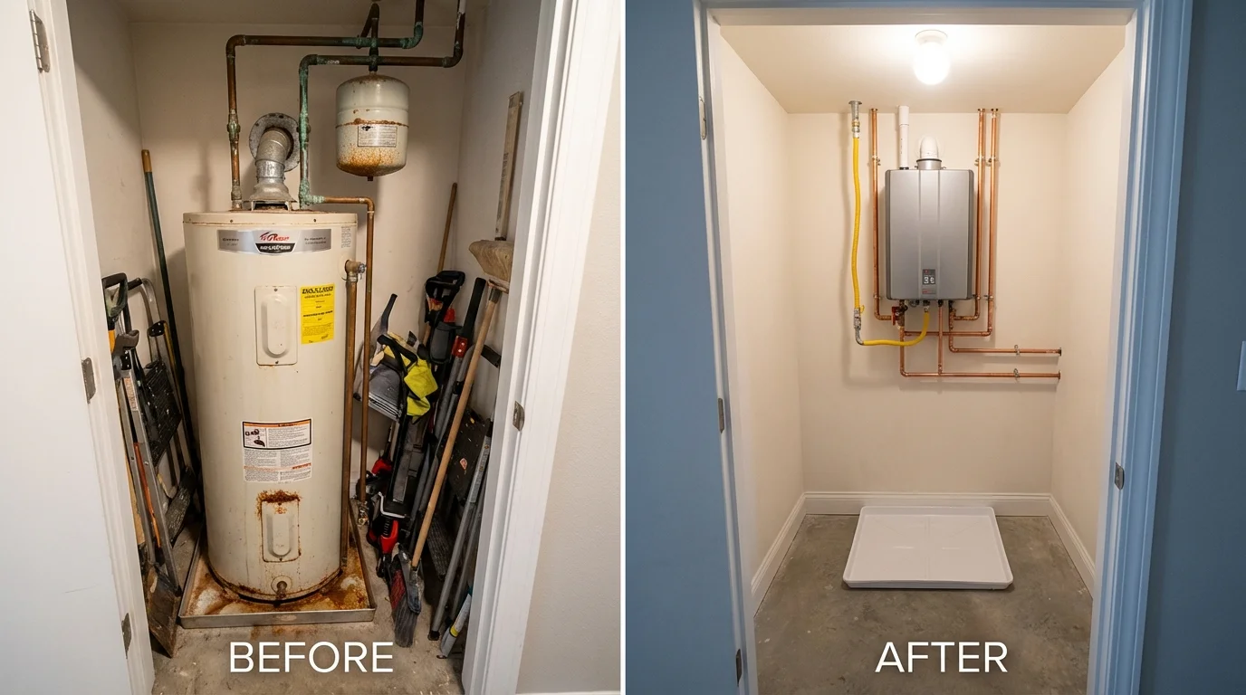 Tank water heater versus wall-mounted tankless unit comparison for Crescent City, FL homeowners